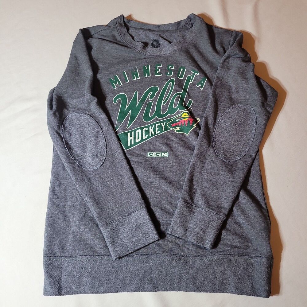 MINNESOTA WILD NHL Hockey CCM Brand Gray Long Sleeve Padded Elbow Sweatshirt Lg